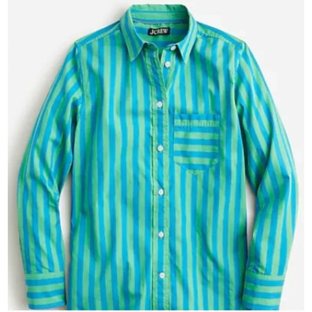 J. Crew Classic-fit cotton poplin shirt in stripe Green Blue NWT